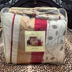 Allure Comforter Set in Red, Cream, and Tan